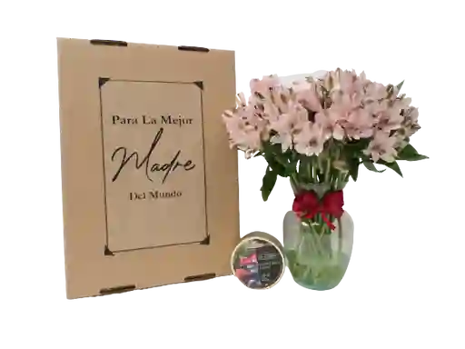 Caja De Regalo, Bouquet Flores Frescas Jarrón Y Dulces Simpkins