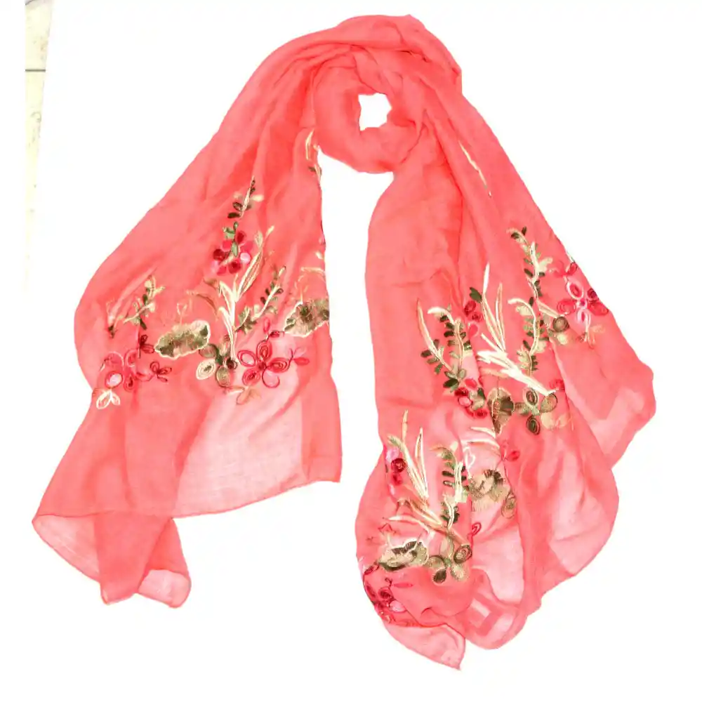 Bufanda Pashmina Chal Pareo Flores Bordada Lesak D5 SALMON