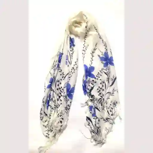 Espectacular Bufanda Pashmina Chal Flor Espiga Le Sak aZUL