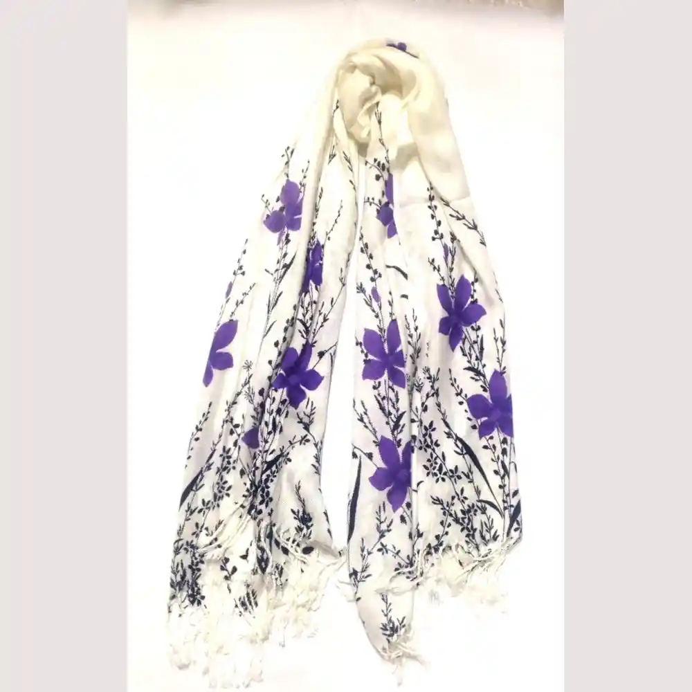 Espectacular Bufanda Pashmina Chal Flor Espiga Le Sak Morada