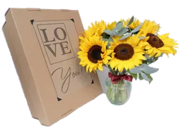 Caja De Regalo, Girasoles Y Jarrón