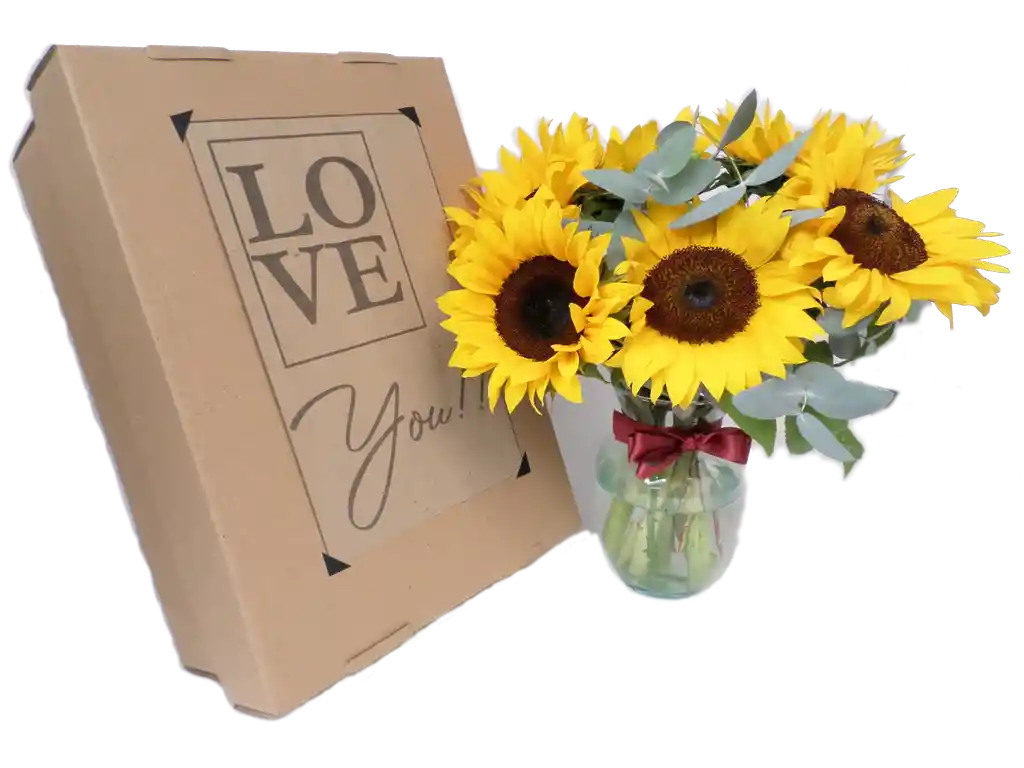 Caja De Regalo, Girasoles Y Jarrón