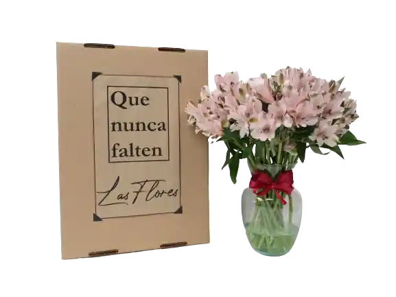 Caja De Regalo + Bouquet De Flores +jarrón