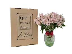 Caja DE REGALO + Bouquet de Flores en Tonos rosados +JARRÓN
