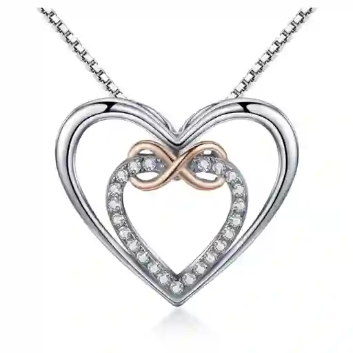 Collar Para Mujer Dije Corazón Amor Infinito Fabricado Plata 925