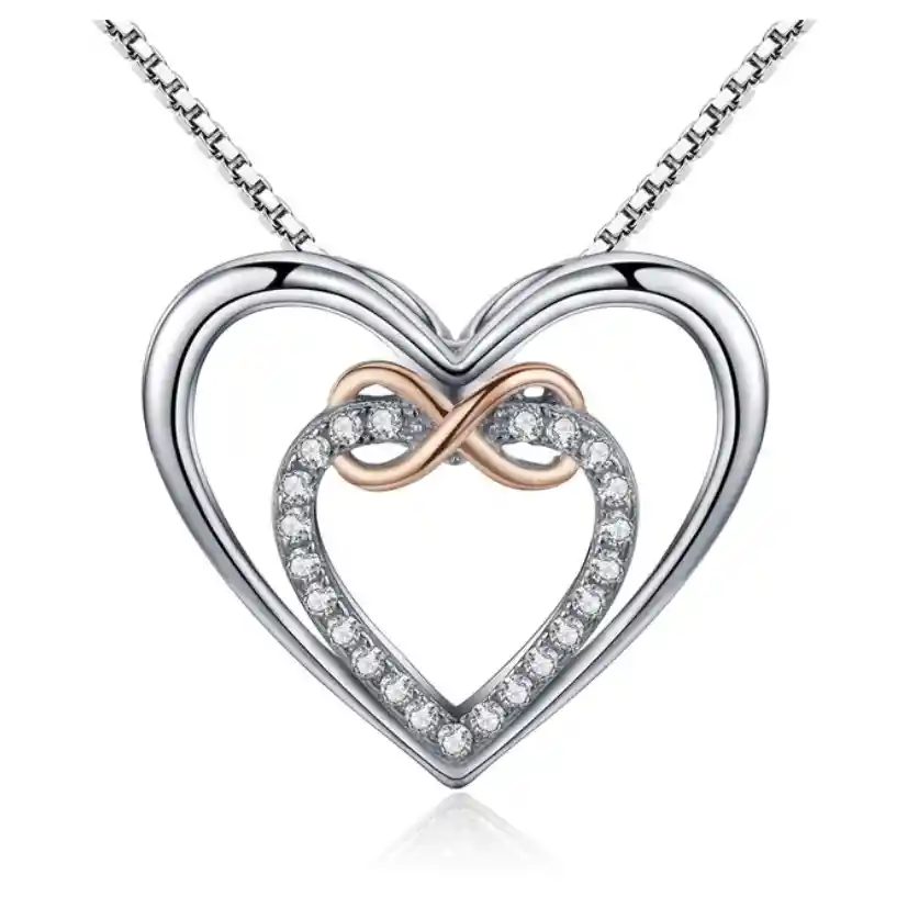 Collar Para Mujer Dije Corazón Amor Infinito Fabricado Plata 925