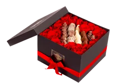 Caja Rosas De Exportacion Y Fresas Con Chocolate En Caja Cuadrada. Día De La Mujer