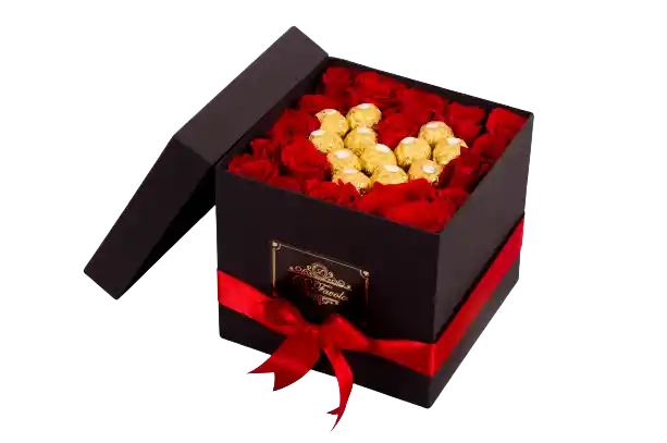 Caja De Rosas En Y Ferrero Rocher En Forma De Corazón