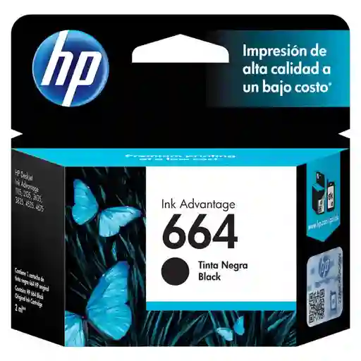 Hp Cartucho De Tinta 664 Negra Original F6V29Al