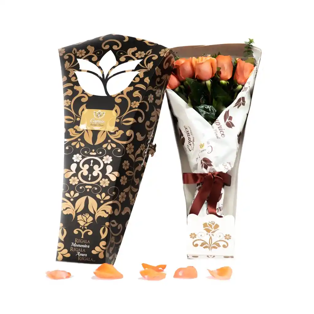 Arreglo floral Caprice Caja Premium 12 rosas salmon exportació