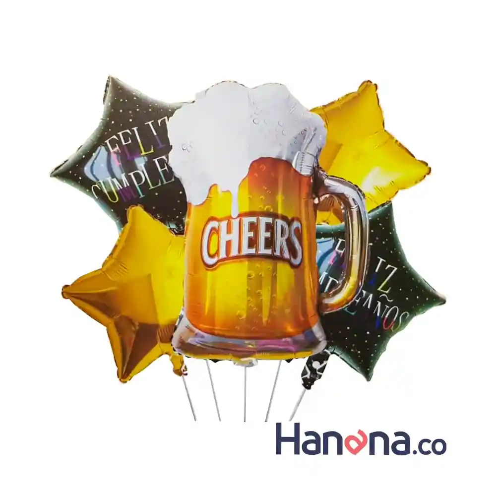 GLOBO SET CERVEZA FELIZ CUMPLEAÑOS 5PC