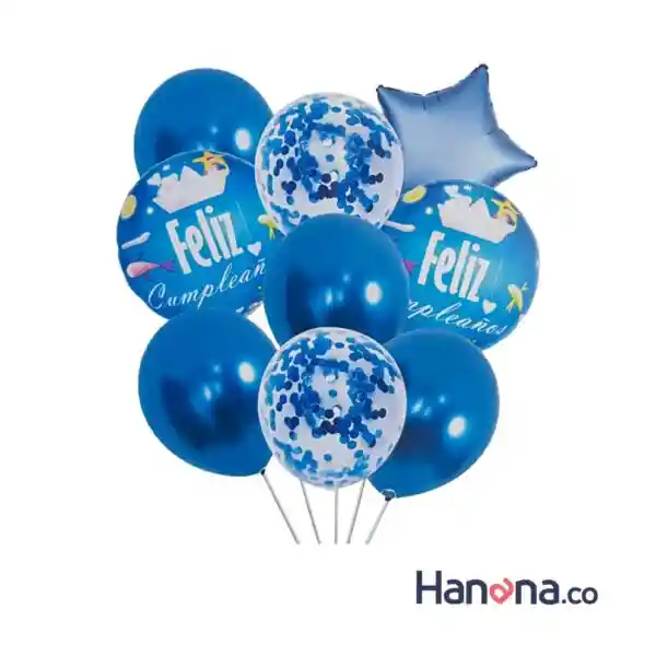 GLOBO SET FELIZ CUMPLEAÑOS AZUL 9PC