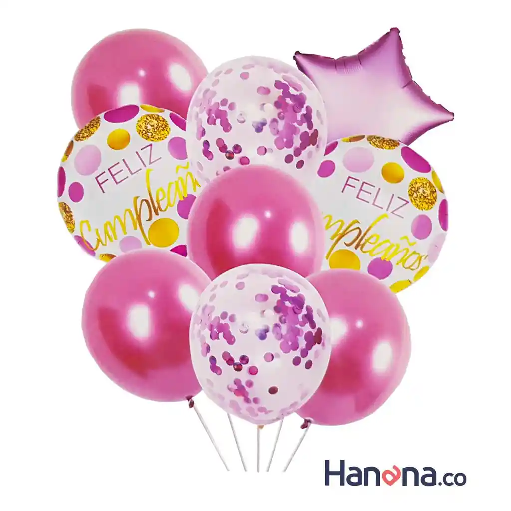 GLOBO SET FELIZ CUMPLEAÑOS ROSA 9PC