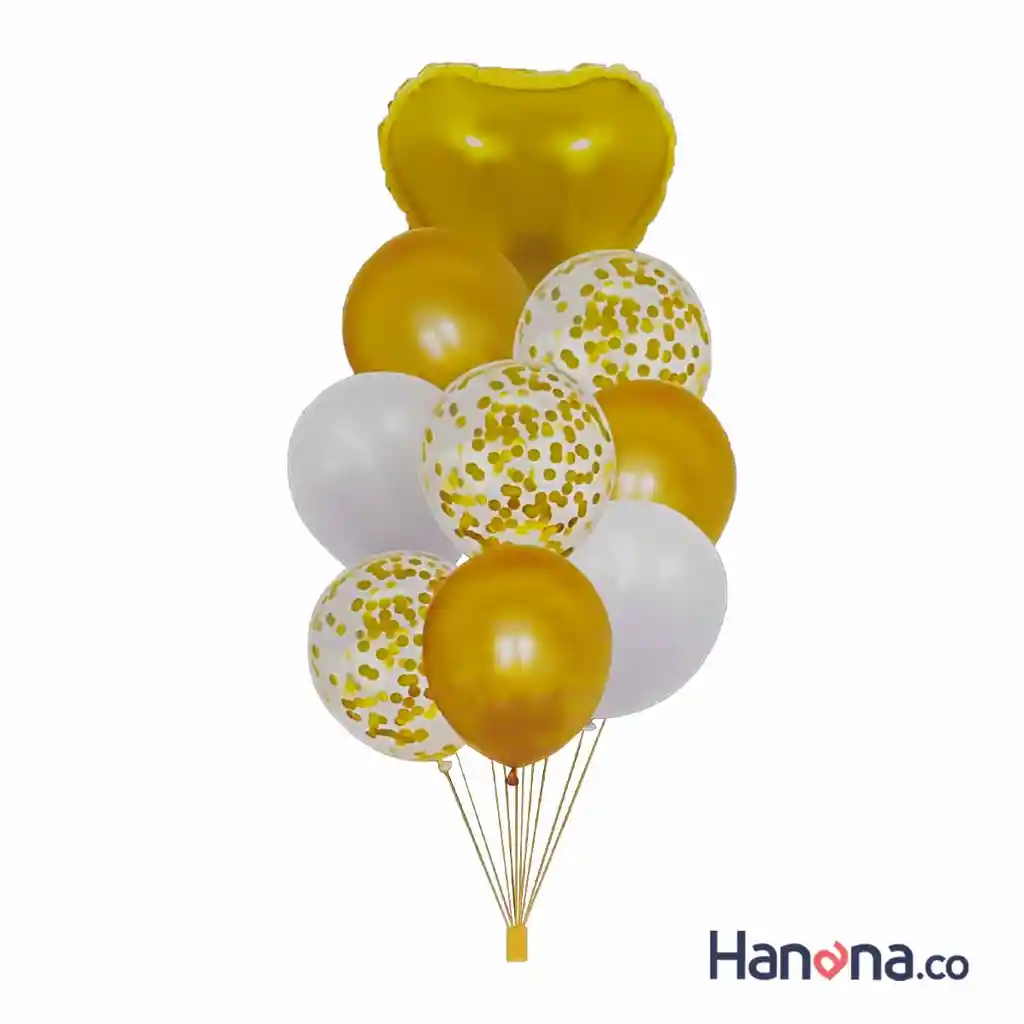 GLOBO SET CORAZON DORADO 9PC