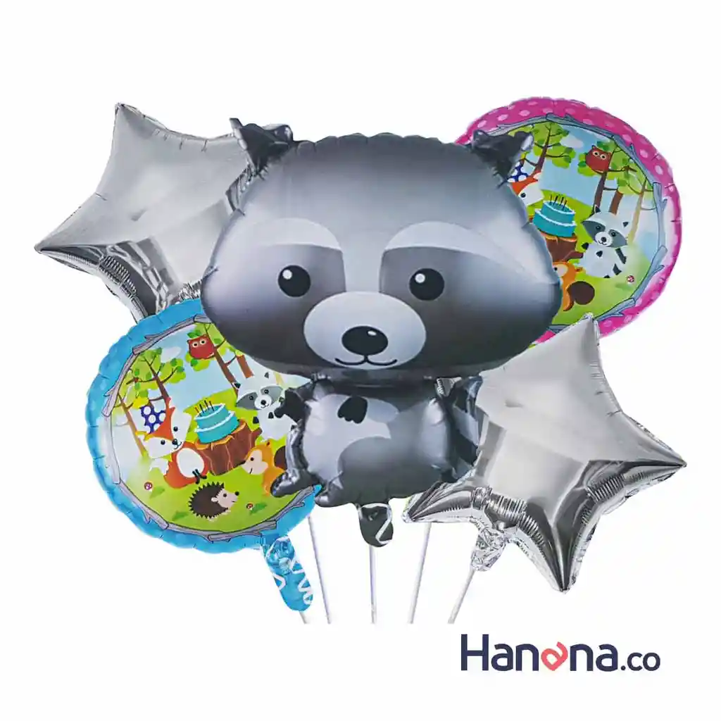 GLOBO SET ANIMAL MAPACHE 5PC