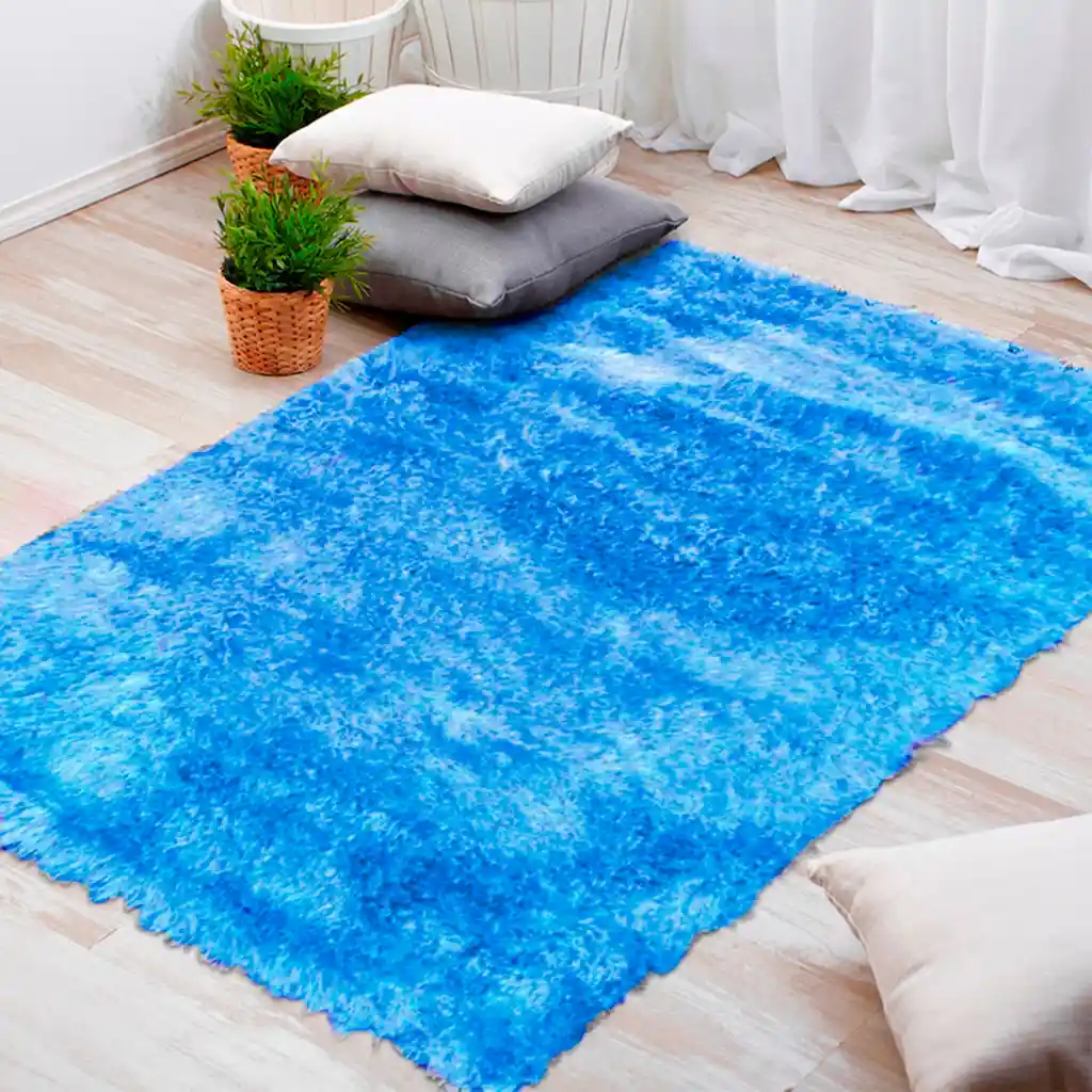 Tapete Alfombra Peluda Base Tejida 140x200 Cm Azul Celeste