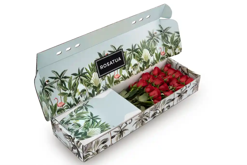 Caja CELESTE: Rosas ROJAS