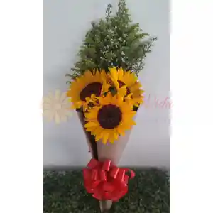 3 girasoles con follaje moño y decoración