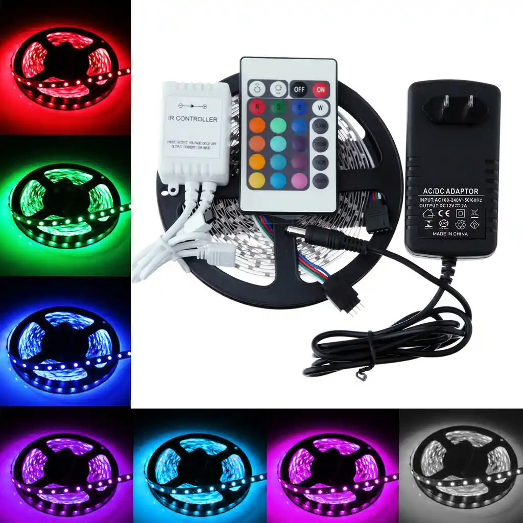 Kit Cinta Led Rgb Multicolor Luces Leds 5mts + Control + Fuente