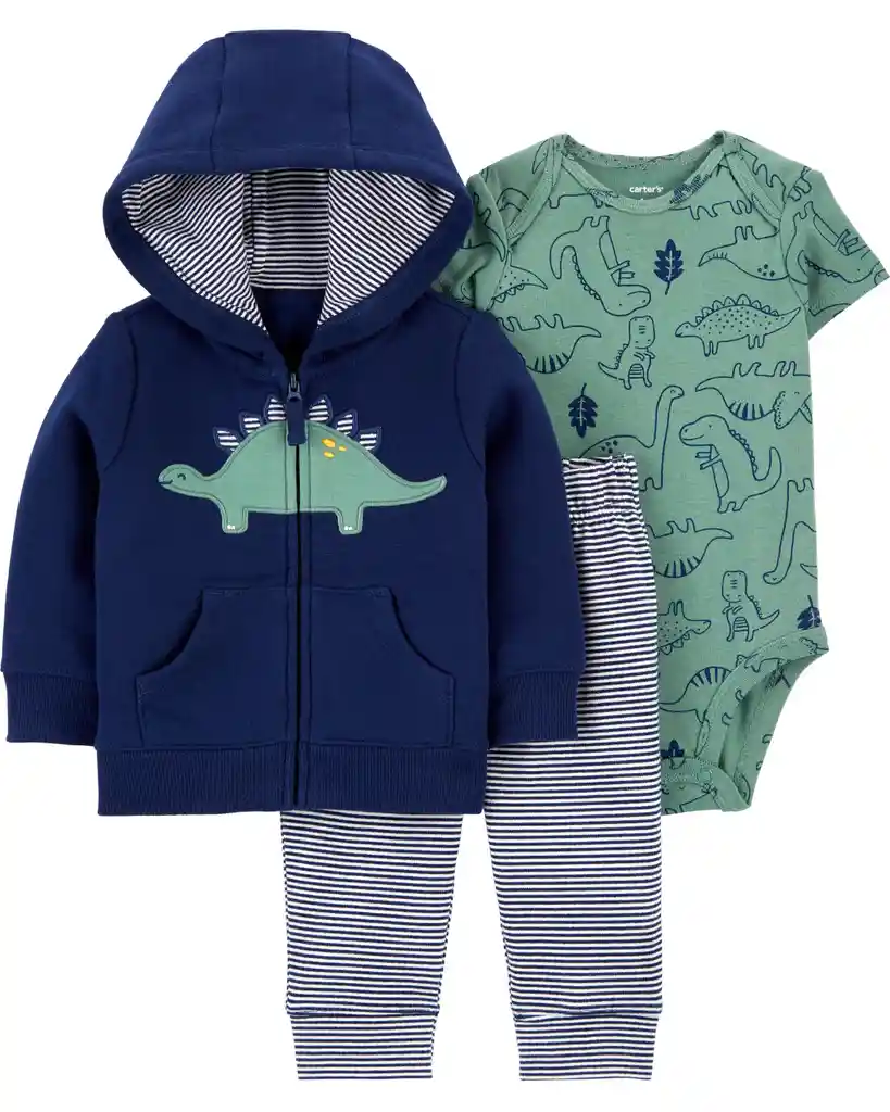 Carters Conjunto 3 Piezas Dinosaurio Chaqueta Pantalon Y Body