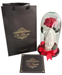 Rosa preservada premium roja con virgen Guadalupe