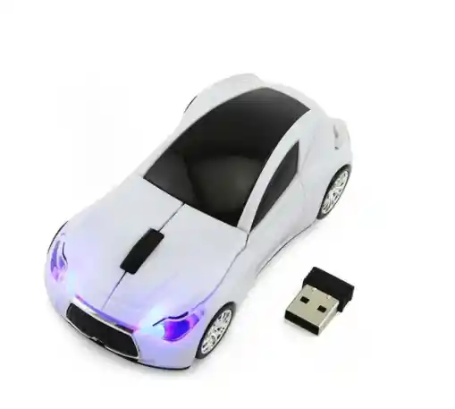 Mouse Óptico Inalámbrico Carro Deportivo Luz Stop BLANCO