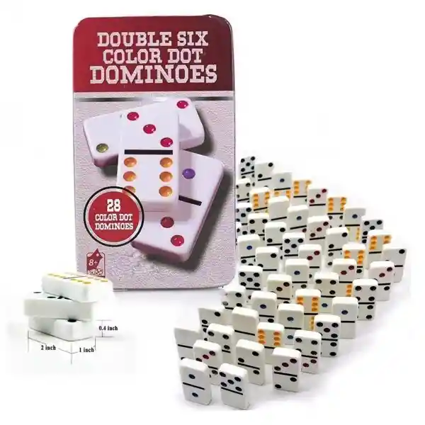 Double Six Color Dot Dominoes En Caja Metálica