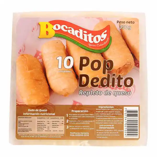 Bocaditos Pop Deditos Repleto de Queso Tradicional