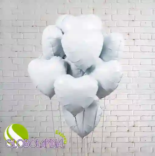 GLOBOS BUNCH BOUQUET FOIL WHITE HEART (DESINFLADO)