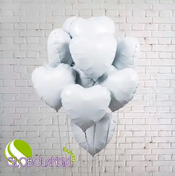 GLOBOS BUNCH BOUQUET FOIL WHITE HEART (DESINFLADO)