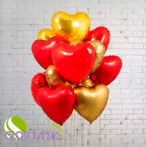 GLOBOS BUNCH BOUQUET FOIL GOLD RED HEART (DESINFLADO)