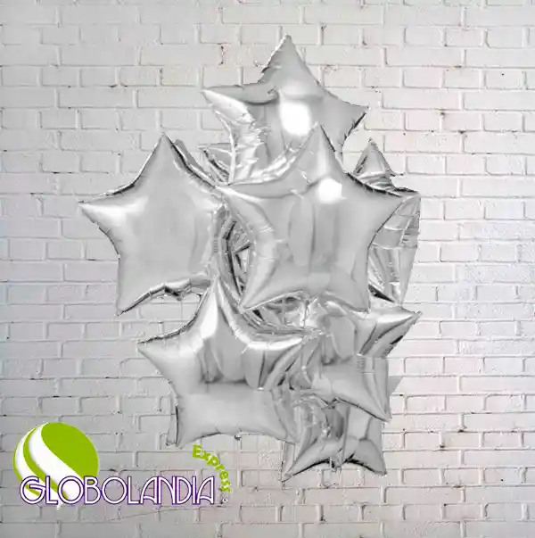 GLOBOS BUNCH BOUQUET FOIL SILVER STAR (DESINFLADO)