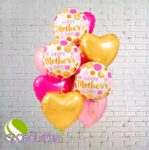 GLOBOS BUNCH BOUQUET FOIL MAMA ROSE AND GOLD (DESINFLADO)