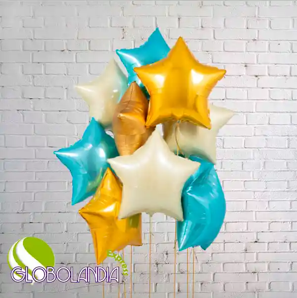 GLOBOS BUNCH BOUQUET FOIL SWEET BLUE STAR (DESINFLADO)