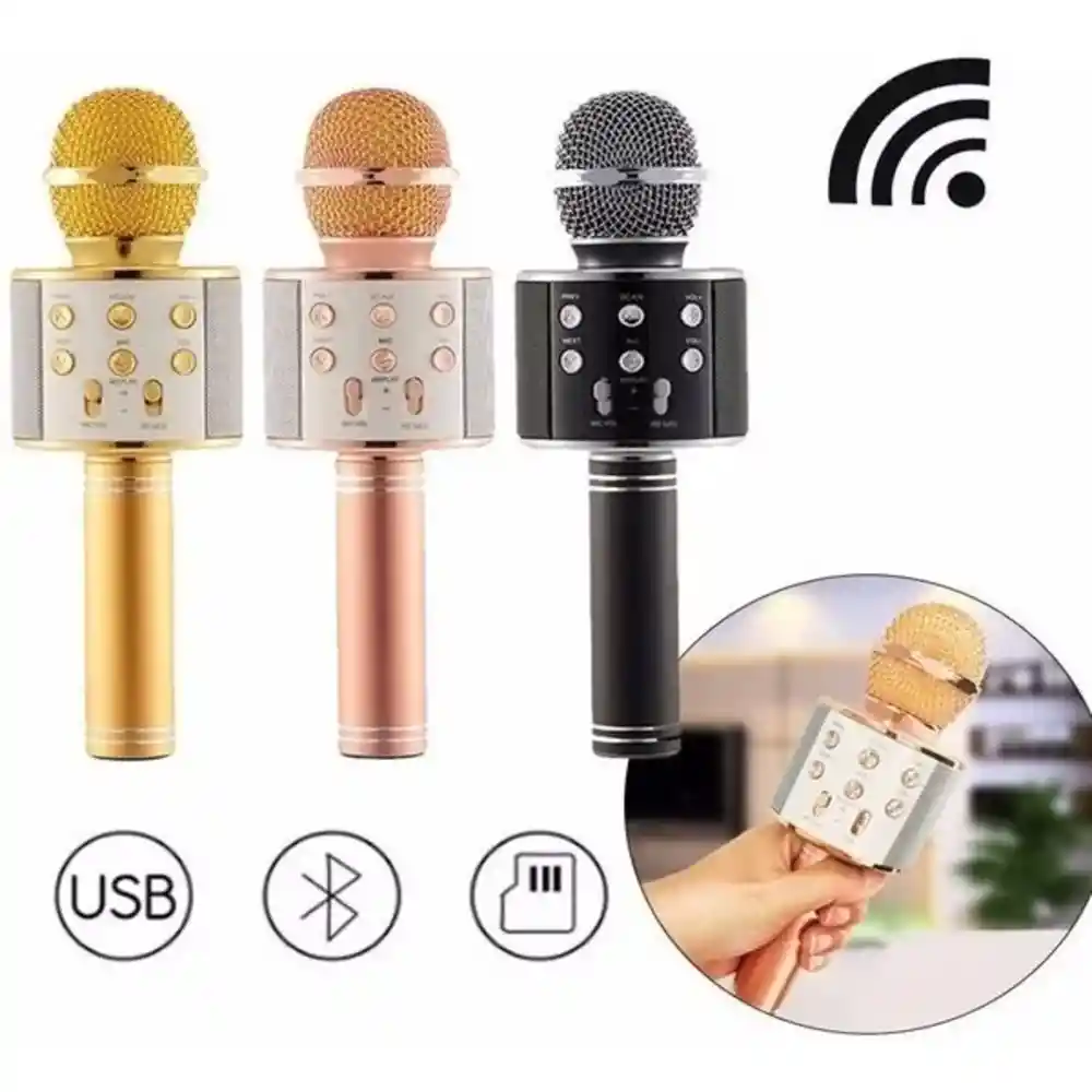 Micrófono Portátil Parlante Karaoke Bluetooth colores (plateado