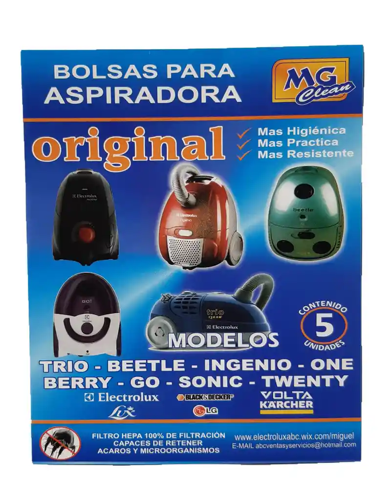 Electrolux Bolsas Aspiradora Mod Trio. Ingenio. Sonic. One. Go.