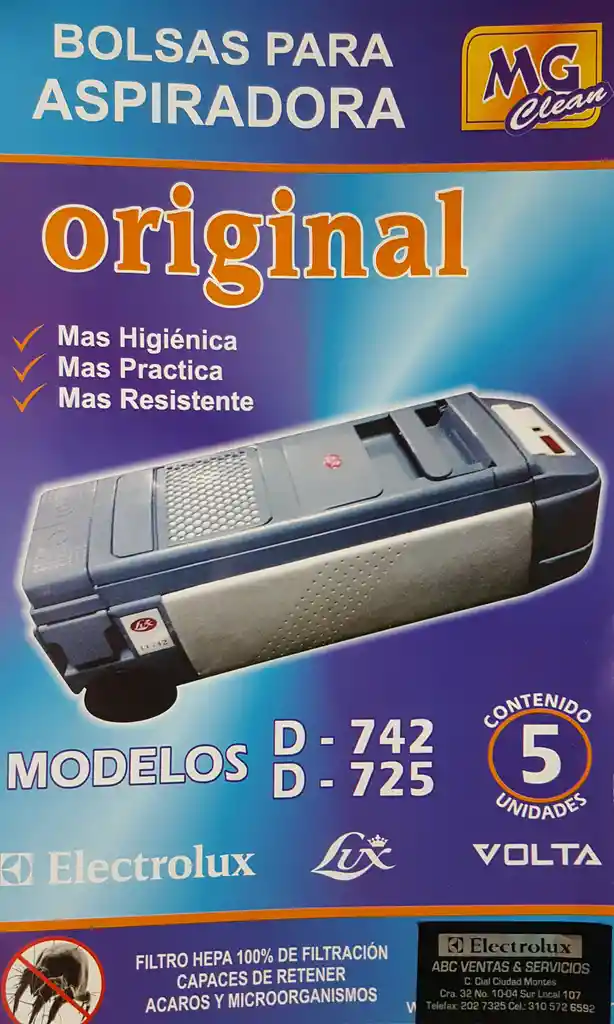 Electrolux Bolsas Aspiradora Lux Y Mod. D 742. D 725. D 745