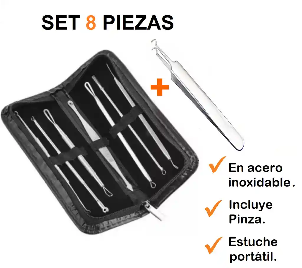 (SUGERIDO) EXTRACTOR ESPINILLAS PUNTOS NEGROS 8 PIEZAS ACNE