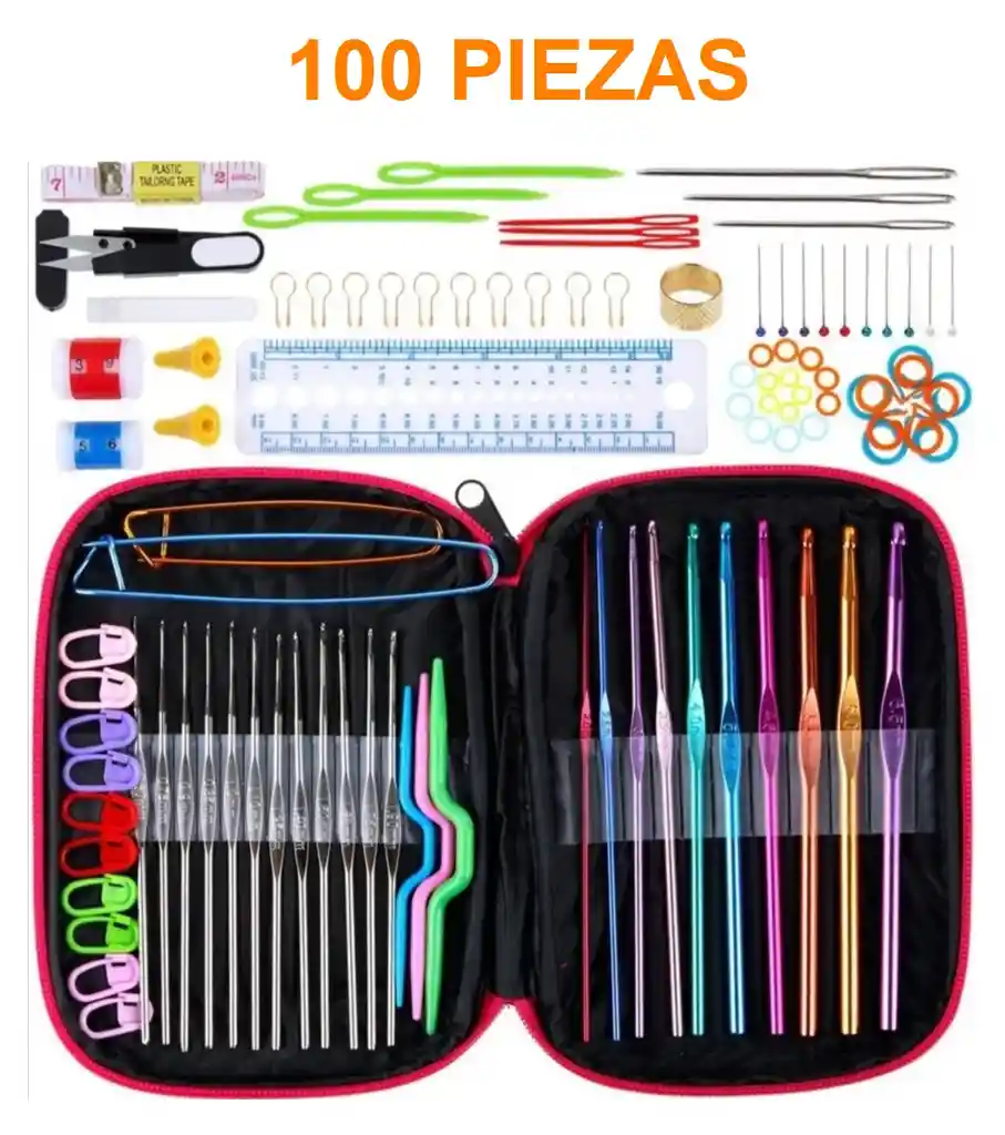 (RECOMENDADO) SET AGUJAS CROCHET EN ALUMINIO 100 PIEZAS