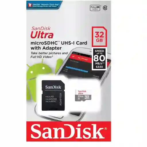 Sandisk Memoria Micro Sd 32 Gb Ultra 80 Mb Clase 10