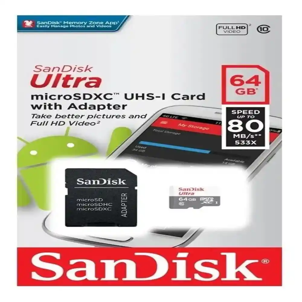Sandisk Memoria Micro Sd 64 Gb Ultra 80 Mb