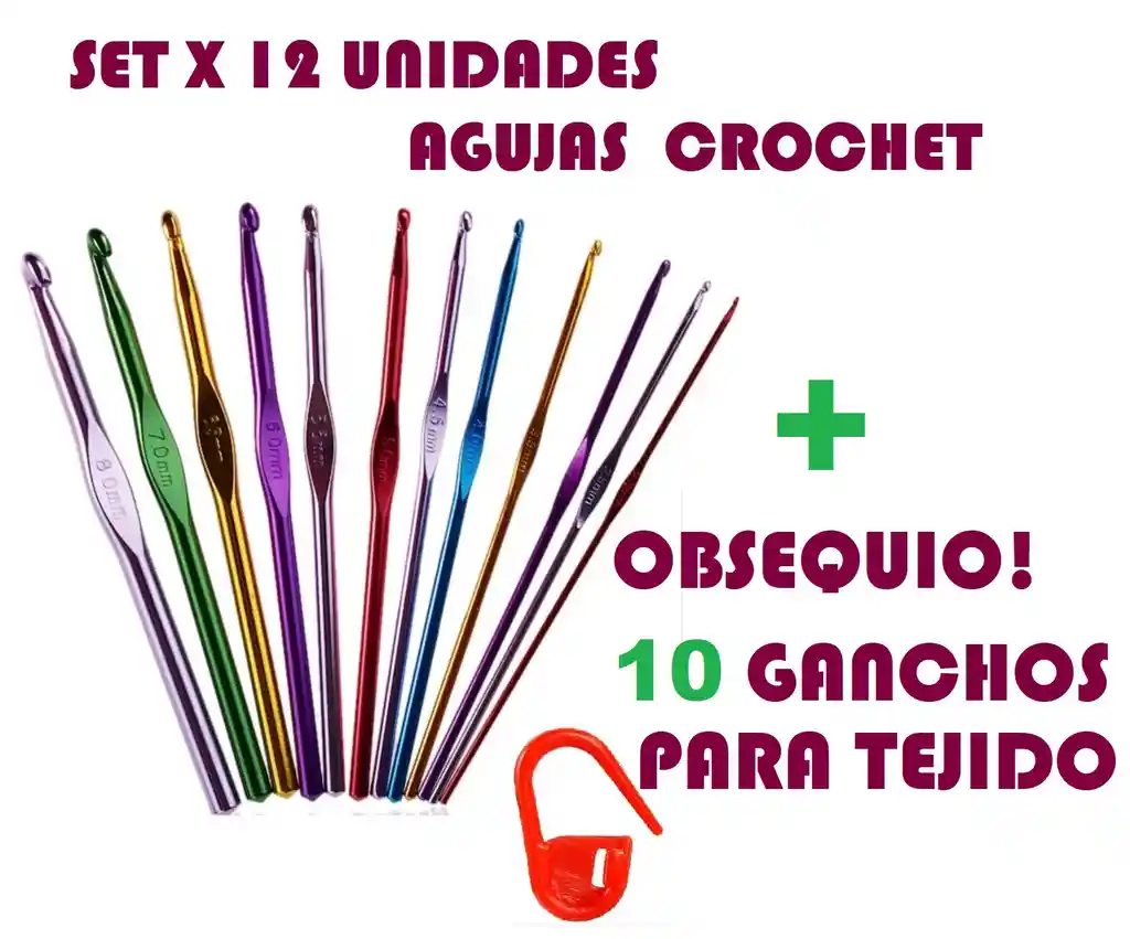 (RECOMENDADO) SET AGUJAS CROCHET EN ALUMINIO 12 PIEZAS