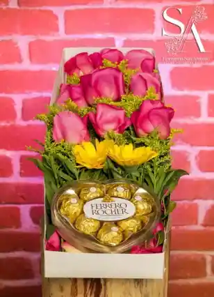 Flores Caja De Sencilla Con Ferreros