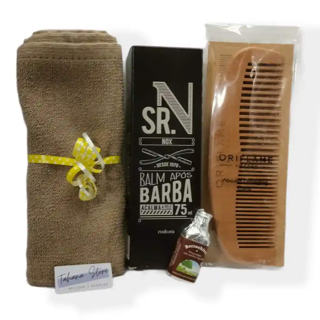 Kit hombre post barba regalo peine bambú toalla Chocolate