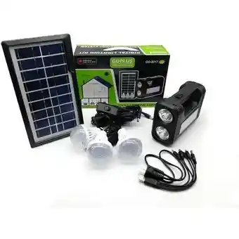 KIT PANEL SOLAR LÁMPARA 3 BOMBILLOS CARGADOR DE CELULARES LINTE