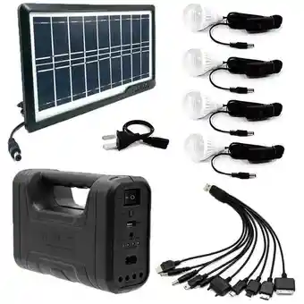 Kit Panel Solar+4 Bombillos+batería+linterna Carga Celulares