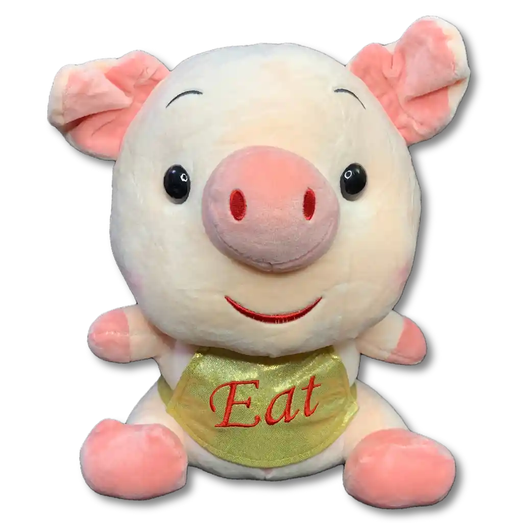 Peluche Cerdo grande con delantal EAT sonriente 45 cm