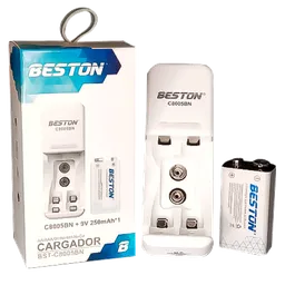 Cargador Beston C-818 2 Ptos + Pila Cuadrada 9v Recargable