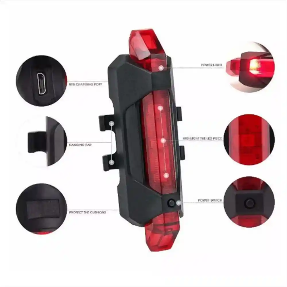 Linterna Luz Led Recargable Usb Bicicleta Delantera/trasera