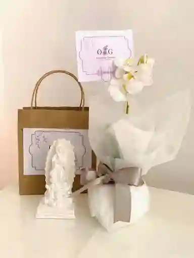 Condolencias Mini Orquideas Base Ceramica Y Virgen 15cms